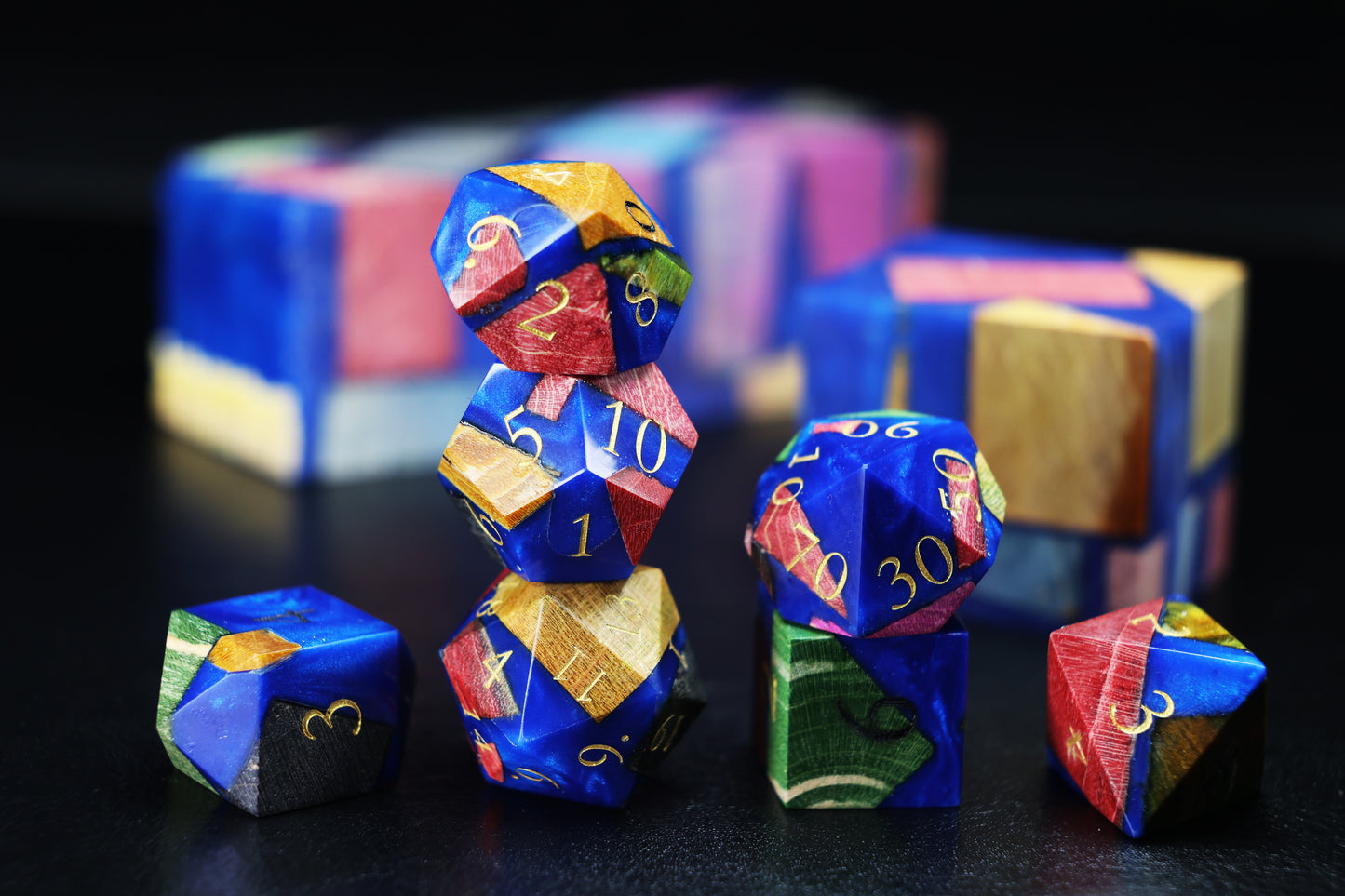 Stabilized Wood Dice- Starlit Azure、 Chromatic Reverie