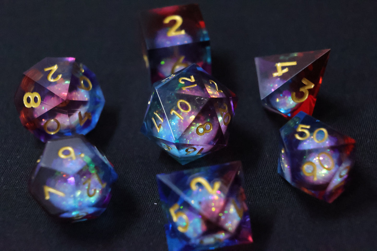 DiceNest * Rainbow & Starry Sky Liquid Core Dice – Sharp-Edged Resin