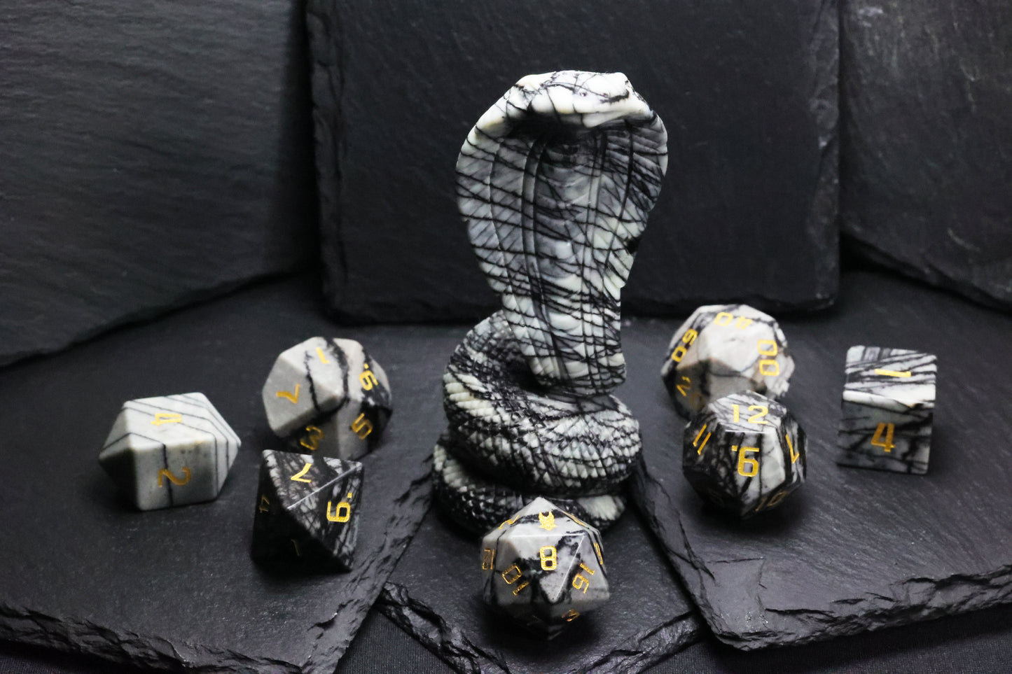 DiceNest A-Followers of Anapa –-- Natural Obsidian Dice Set、Natural Net Stone Dice Set