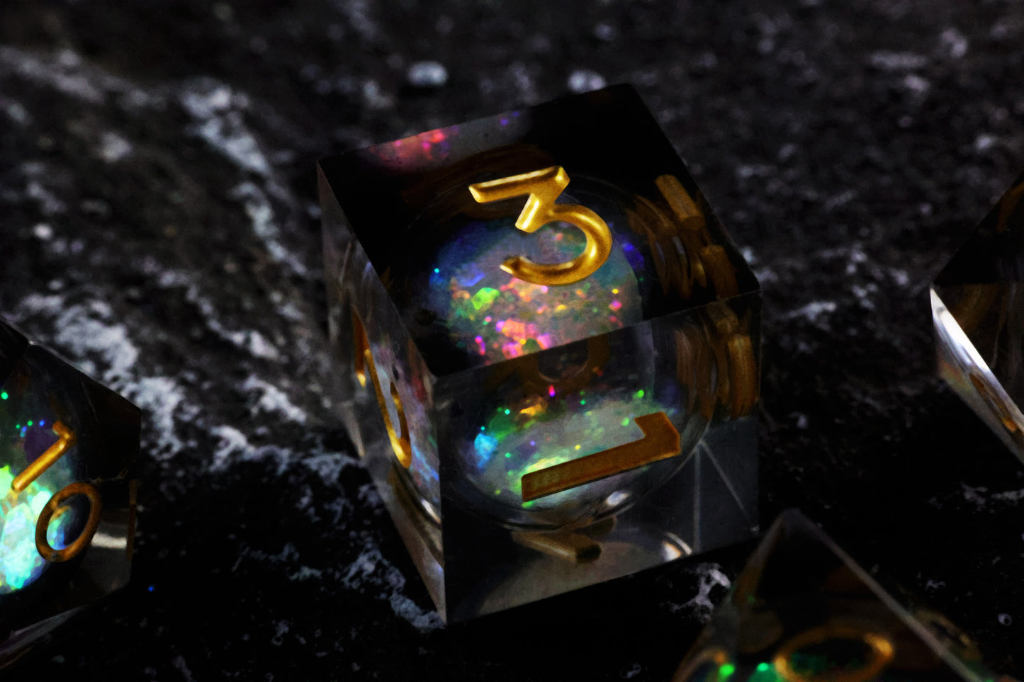 DiceNest  D&D Rainbow & Starry Sky Liquid Core Dice Set – Sharp-Edged Resin