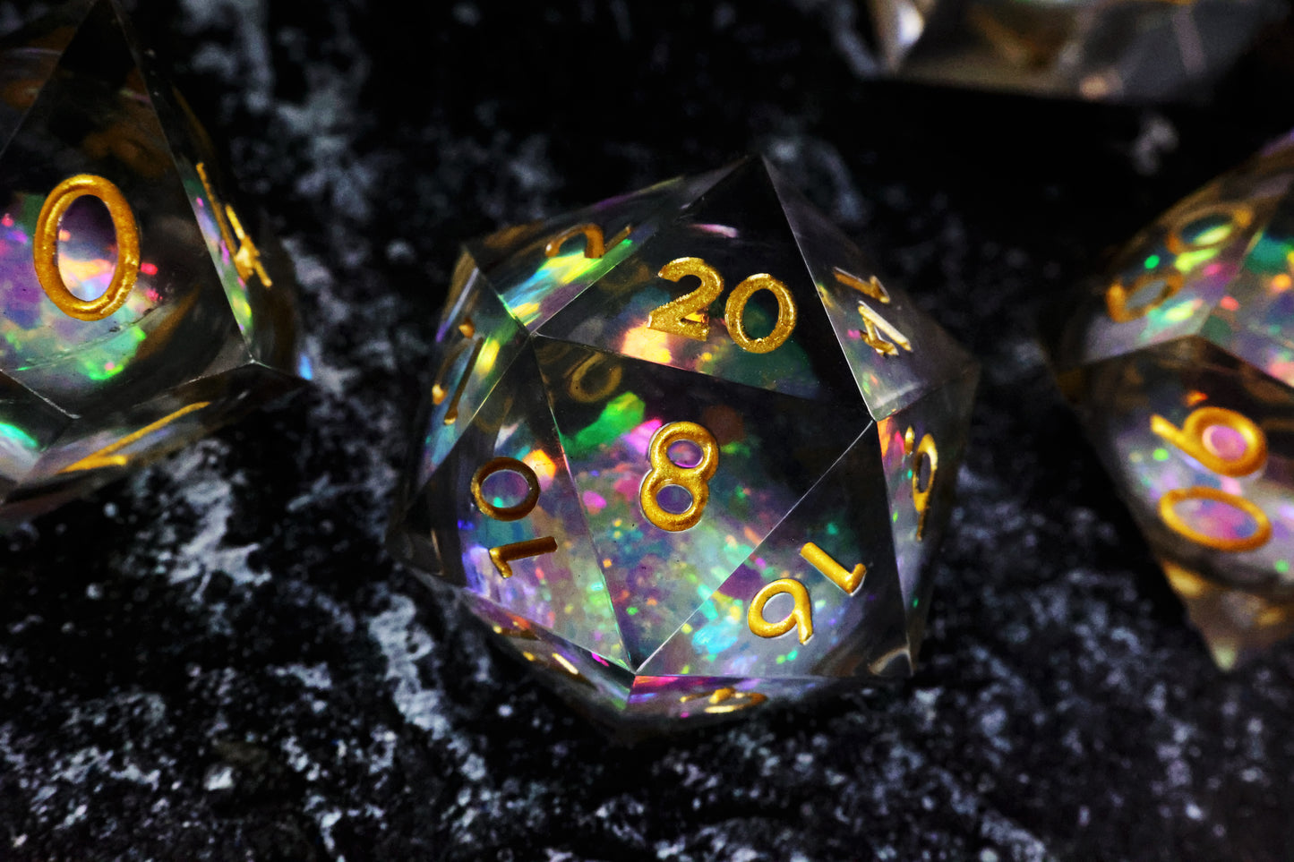 DiceNest  D&D Rainbow & Starry Sky Liquid Core Dice Set – Sharp-Edged Resin