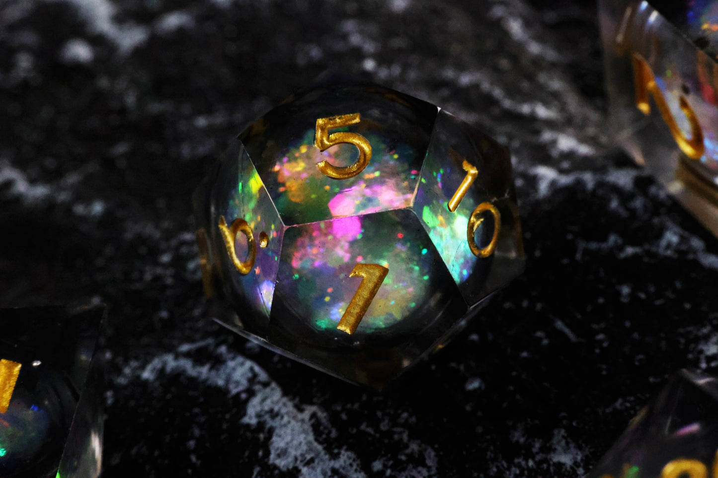 DiceNest  D&D Rainbow & Starry Sky Liquid Core Dice Set – Sharp-Edged Resin