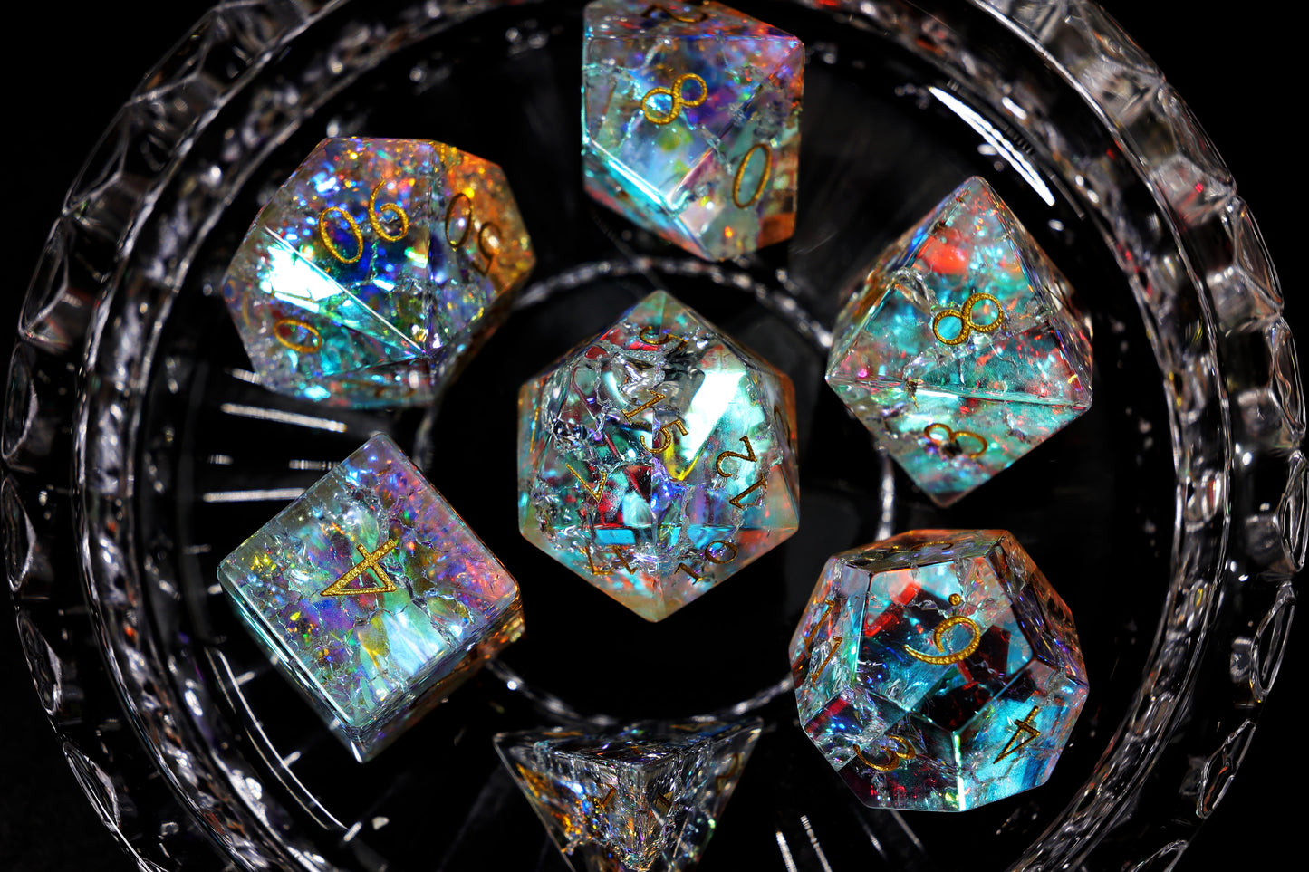 DiceNest   “Poison” – Negative Pressure Infused Shatter Crystal Dice Set