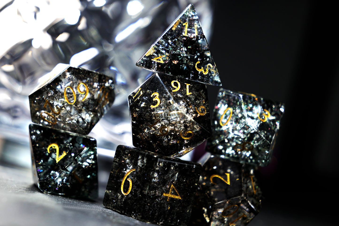 DiceNest   “Poison” – Negative Pressure Infused Shatter Crystal Dice Set