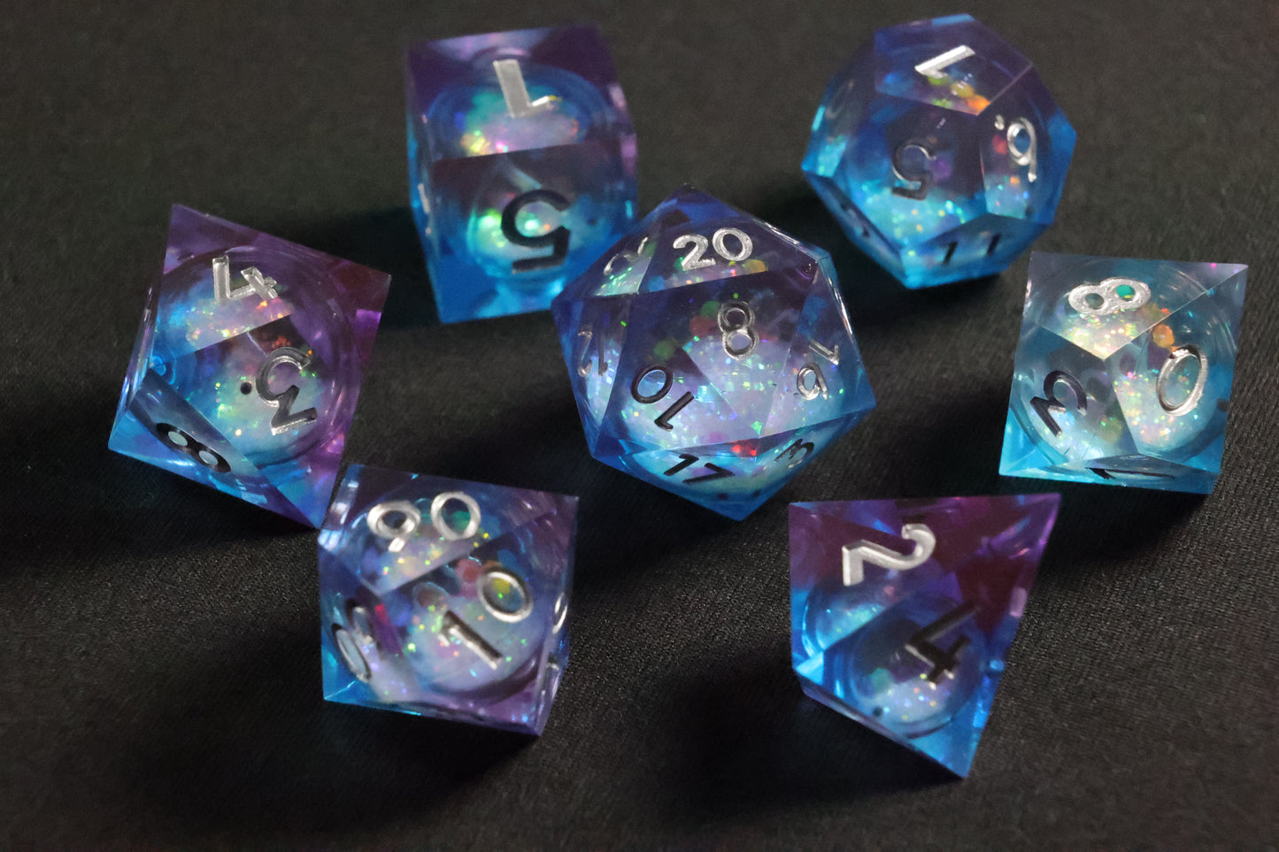 DiceNest  * Rainbow & Starry Sky Liquid Core  Dice – Sharp-Edged Resin