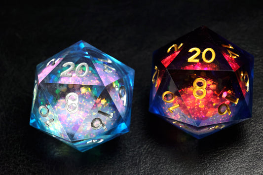 DiceNest  35MM  Rainbow & Starry Sky Liquid Core D20 Dice – Sharp-Edged Resin