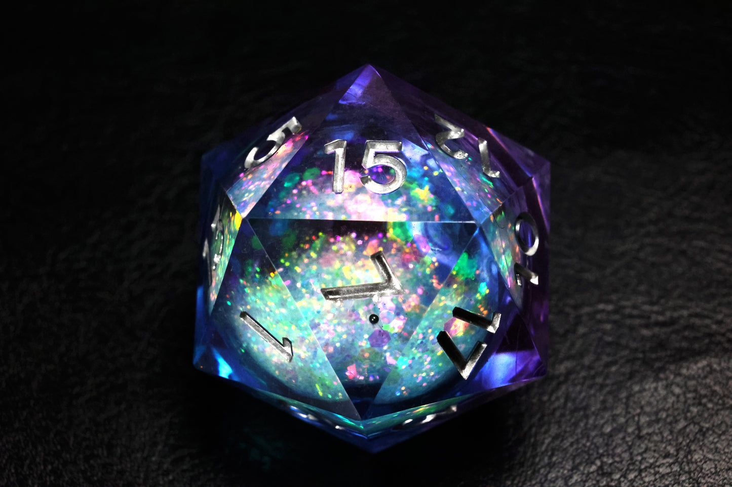 DiceNest  35MM  Rainbow & Starry Sky Liquid Core D20 Dice – Sharp-Edged Resin