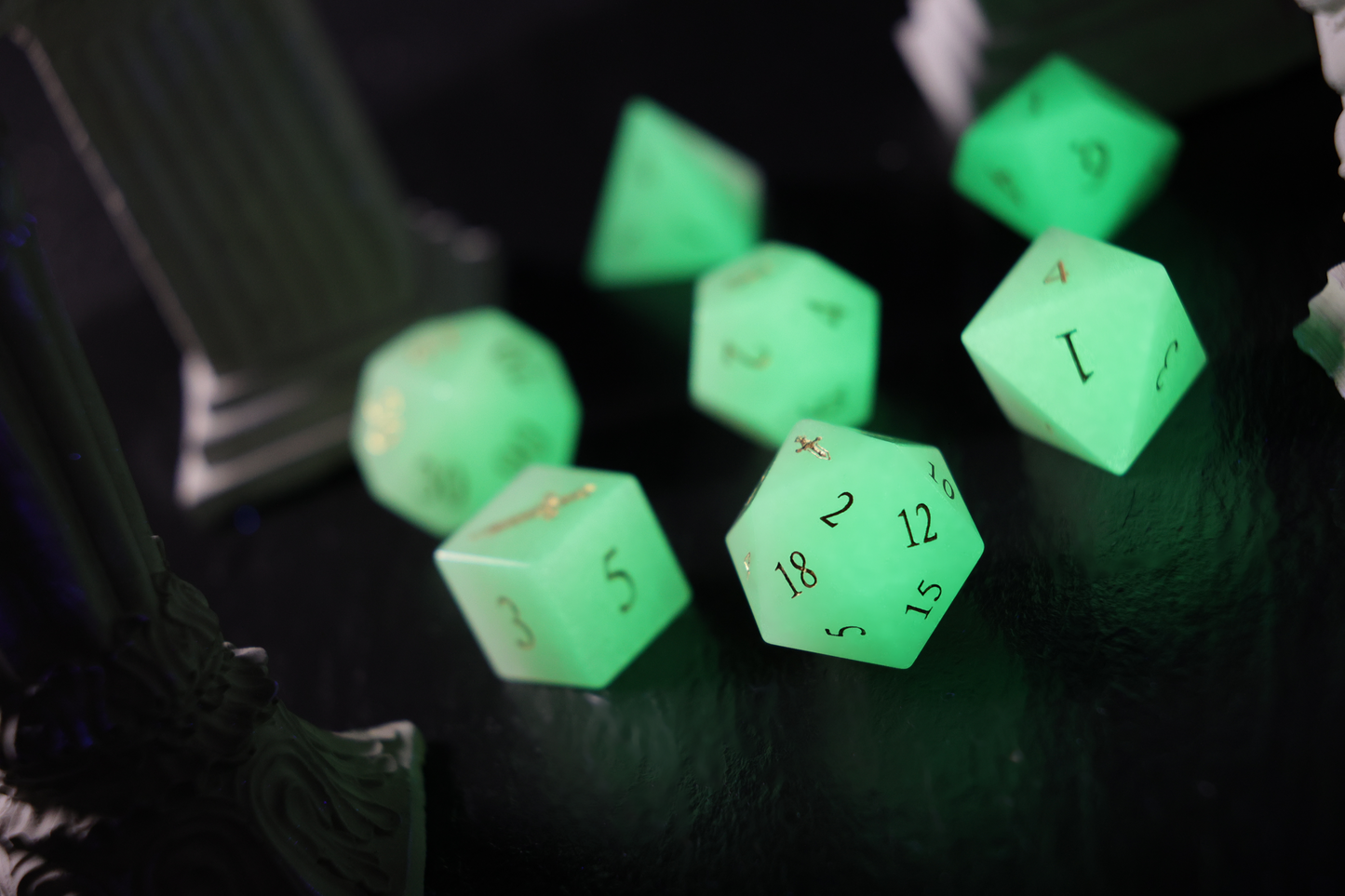 DiceNest   D&D  Night of the Brave – Luminous Gemstone Dice for TRPGs