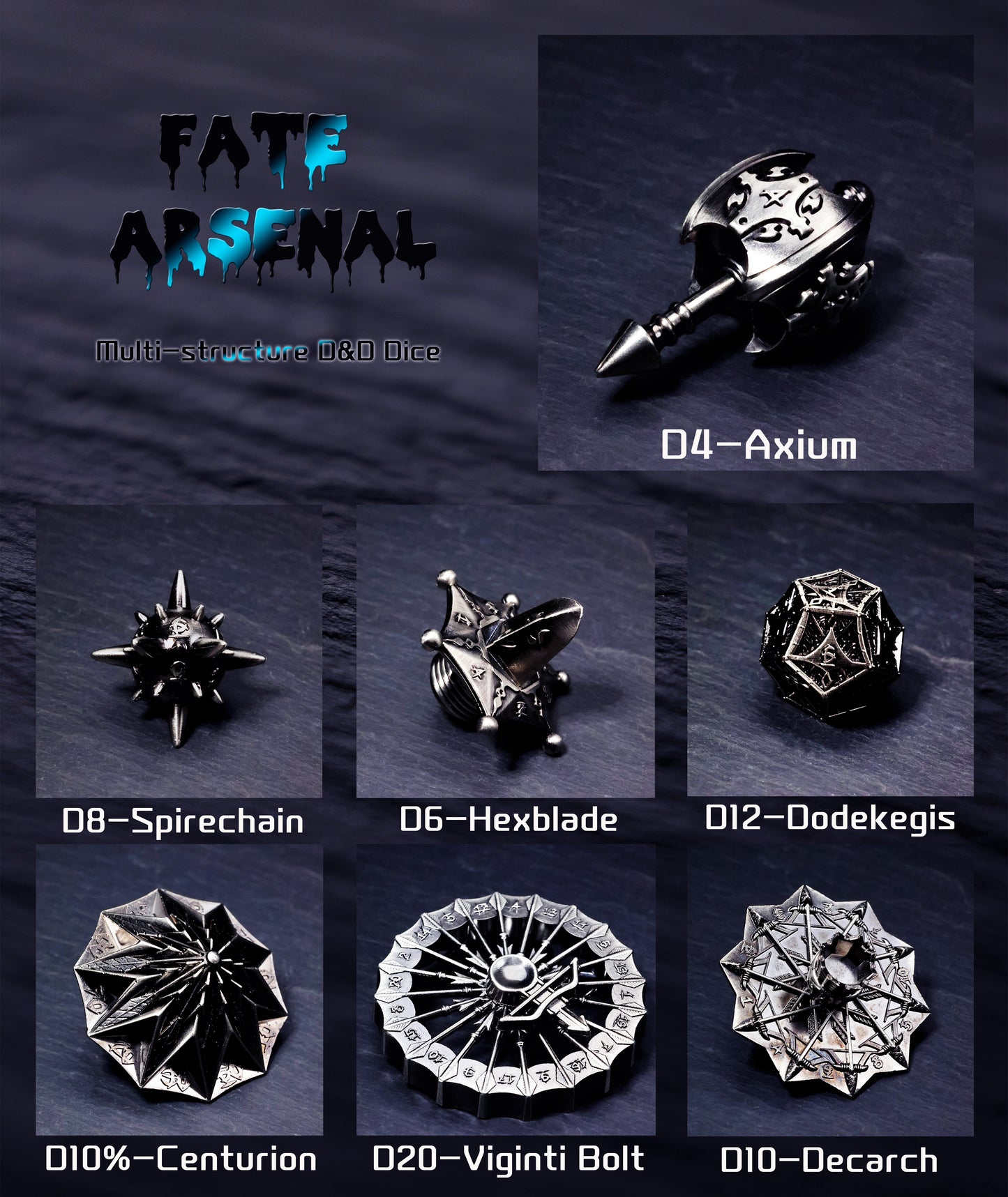 DiceNest    Fate Arsenal – Multi-structure dice inspired by iconic D&D classes